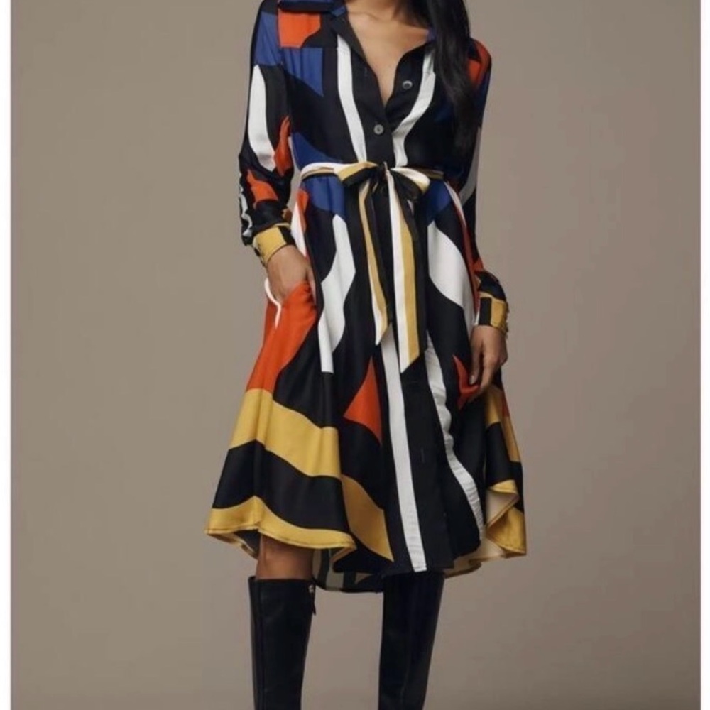 Farm Rio Anthropologie Amanda Colorful Geometric Button-Up Dress XL sold out